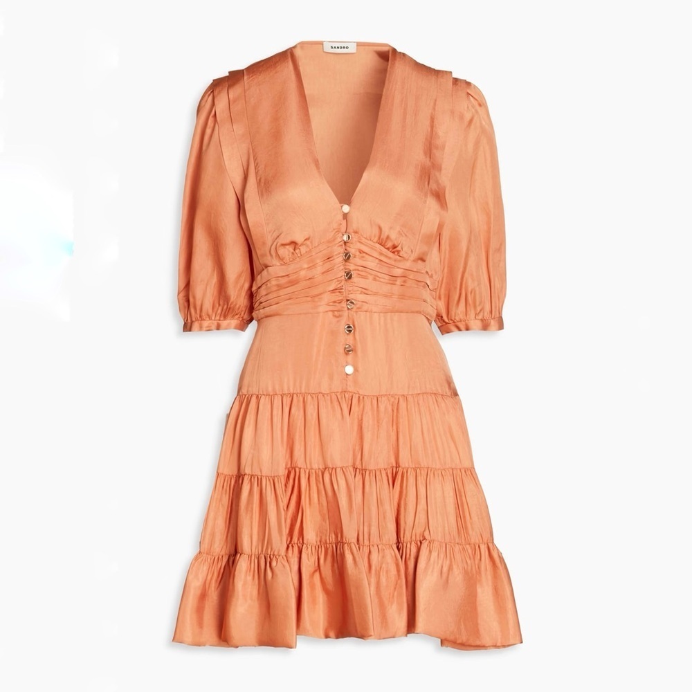 NWT Sandro Gathered tiered satin mini dress - Picture 3 of 16